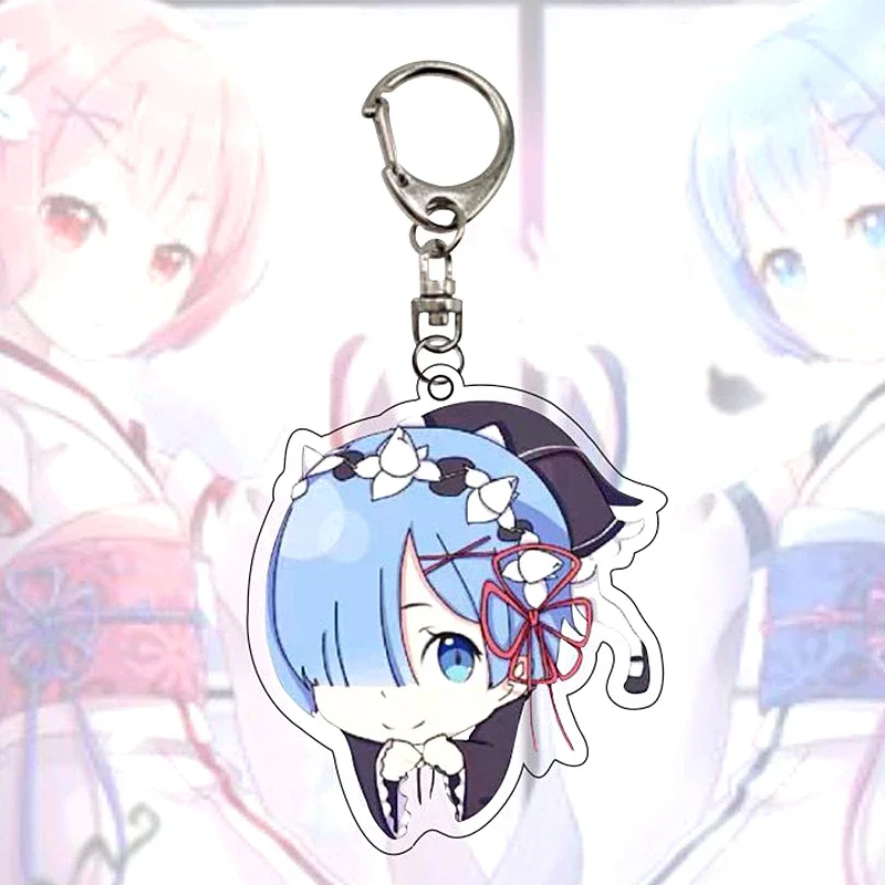 Re:Life in A Different World From Zero Ram Rem Keychain Emilia Beatrice Keyring Natsuki Subaru Bag Tag Cos Accessory