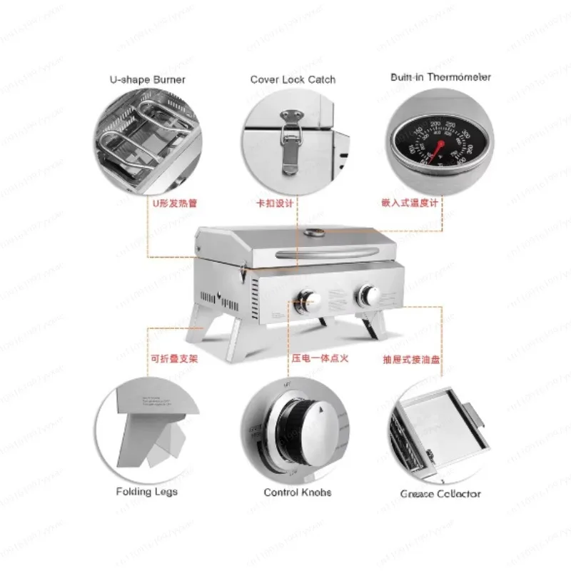Custom Marine Portable BBQ Grill 12000 BTU - Stainless Steel Gas Grill for Yacht Boat Outdoor
