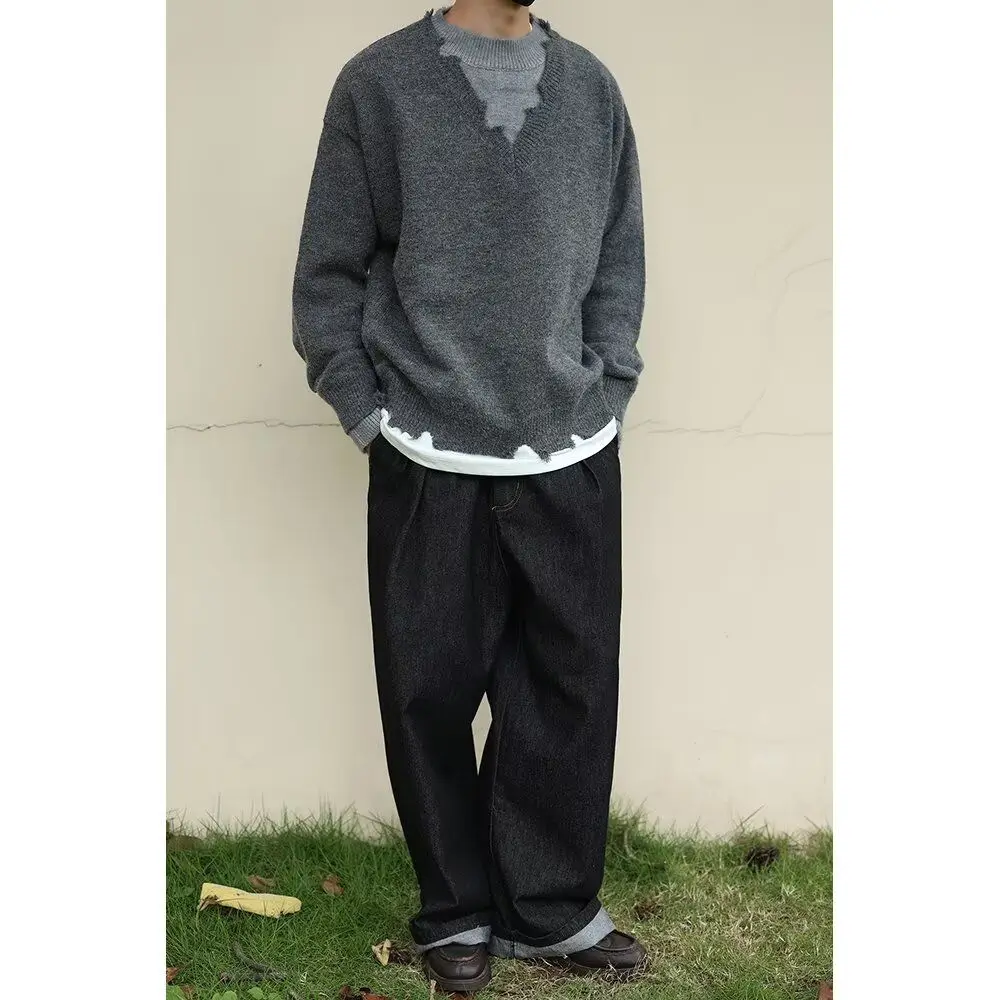 سترة رجالية شبابية سميكة وناعمة محبوكة بياقة نصف عالية وأكمام طويلة بلون سادة للخريف 2024 مصنوعة من ألياف البوليستر