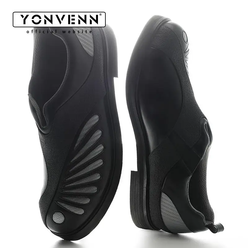 Men's slip in casual leather shoes with multi piece splicing design, street trendy style, work commuting shoes