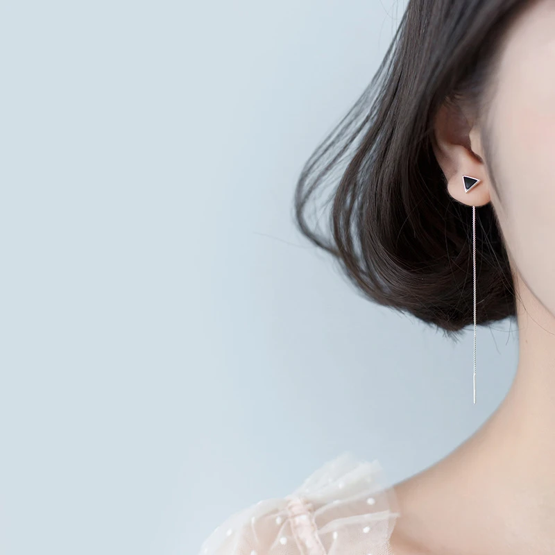 Modian Long Chain Tassel Enamel Triangle Dangle Earrings For Women Real 925 Sterling Silver Fashion Drop Ear Elegant Jewelry