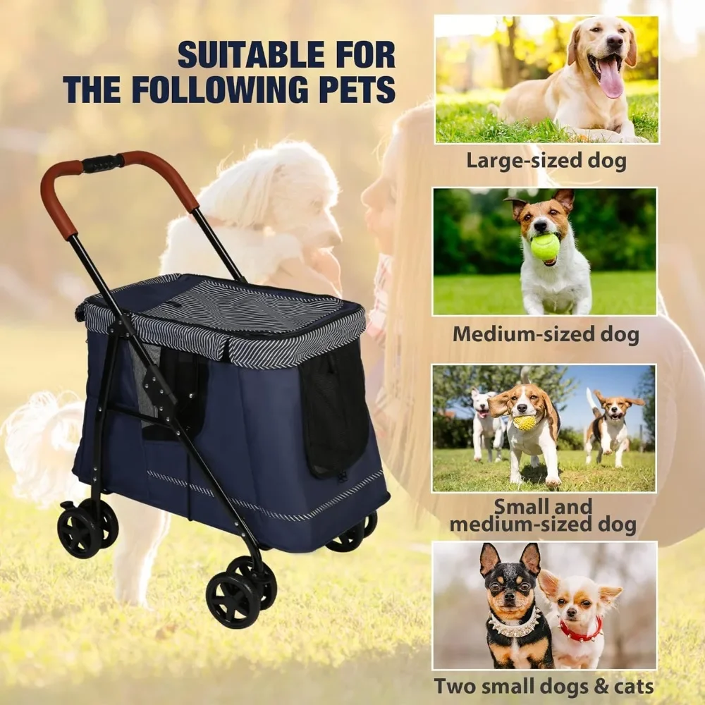 Pet Cart, 2-in-1 Detachable Small Dog/Cat Holder with 4 Wheels, Equipped with Storage Basket and Adjustable Handle, Pet Cart