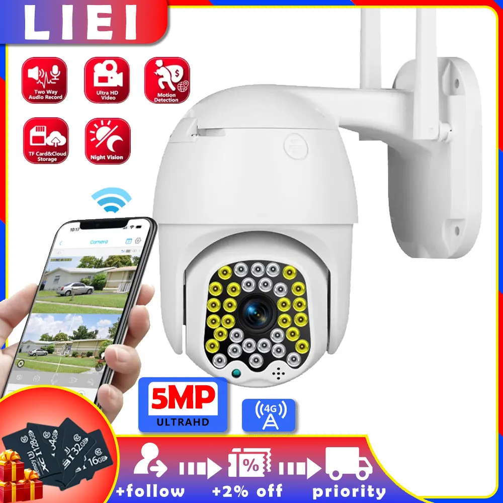 

LIEI 5MP 4G PTZ Camera Auto Tracking Dual Lens Surveillance camara Security Protection Monitor Waterproof Smart Home CCTV Audio