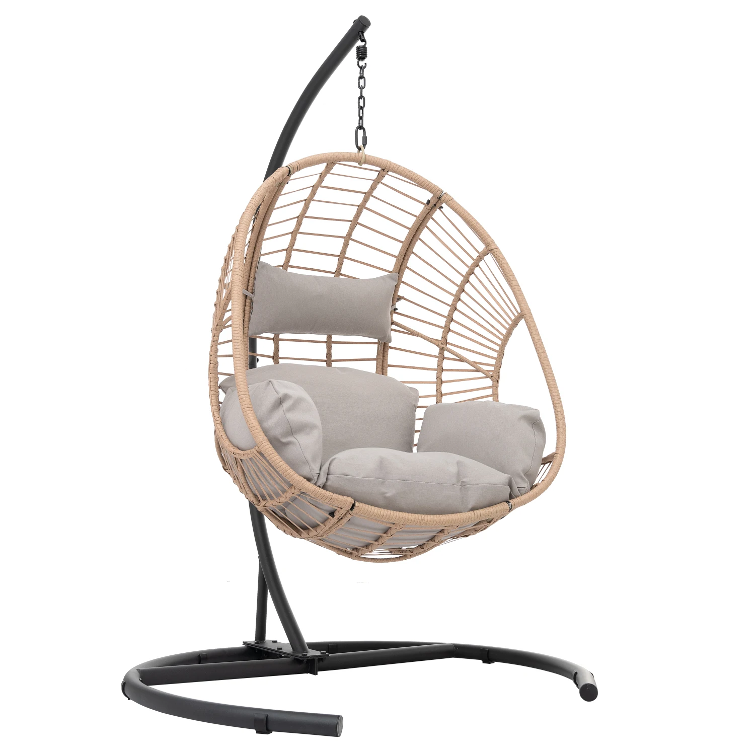 

Outdoor Indoor Swing Egg Chair Natural color wicker with beige cushion
