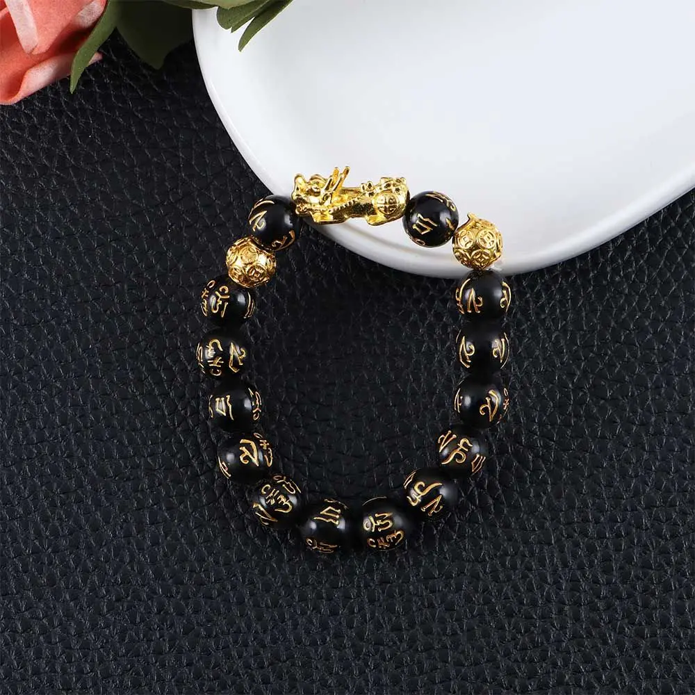 Fashion New Feng Shui Attract Wealth Pixiu Men Wristband Good Luck Bangle Obsidian Stone Beads Bracelets