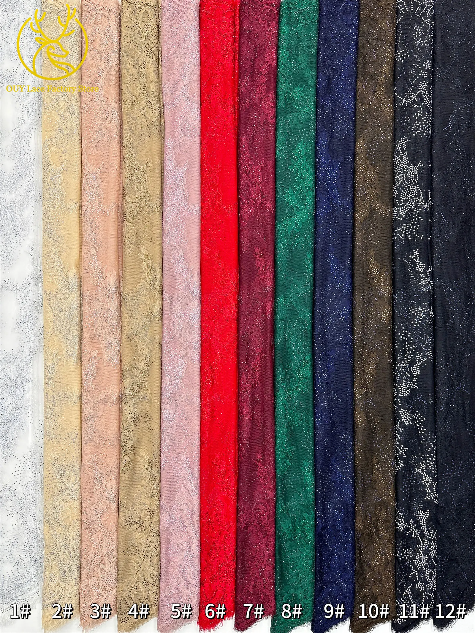 Neuer Stil Grüne Afrikanische Steinbestickte Spitze 3 Meter Französische Perlen-Pailletten-Spitze Nigerianischer Stoff für Damen-Abendkleider DIY Nähen – Detail 3