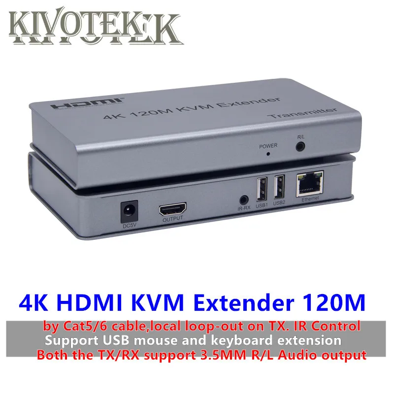 

USB mouse/keyboard Extension+HDMI4K KVM Extender 120M by Cat/RJ45/LAN cable,IR Control,TX/RX support 3.5MM R/L Audio output