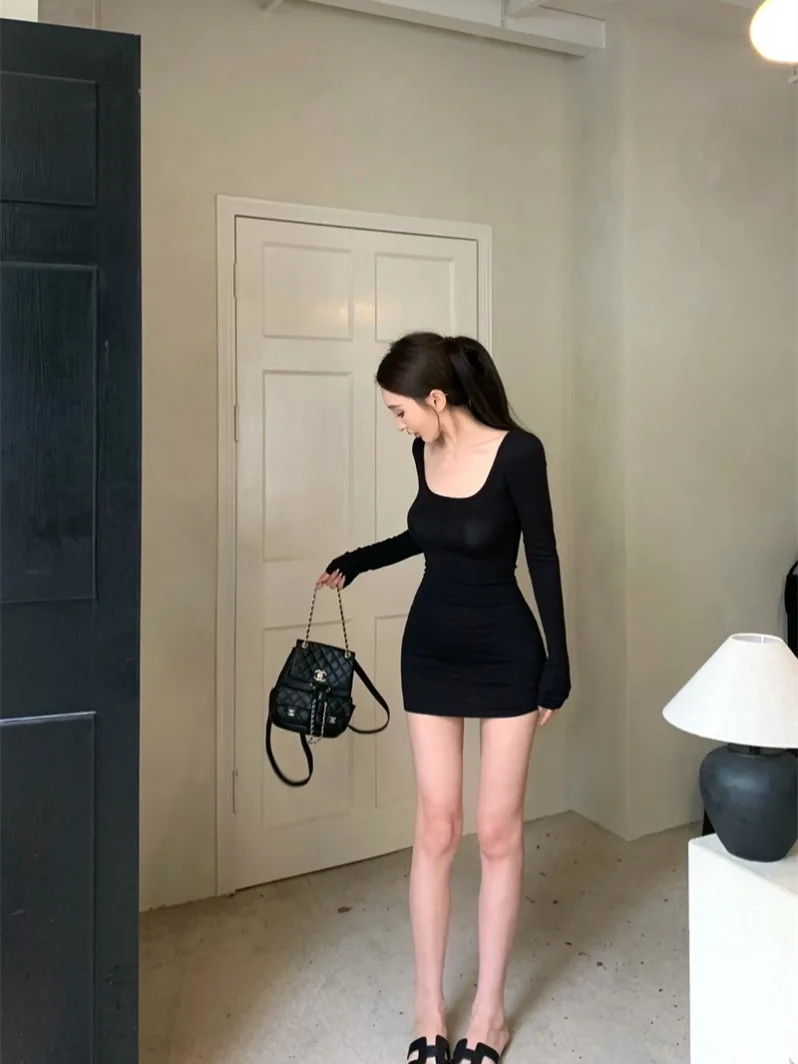 Bla Long Sve T-shirt Dr femme hiver cintré à la taille minceur orth jupe corps-une fille Sexy jupe bout à bout