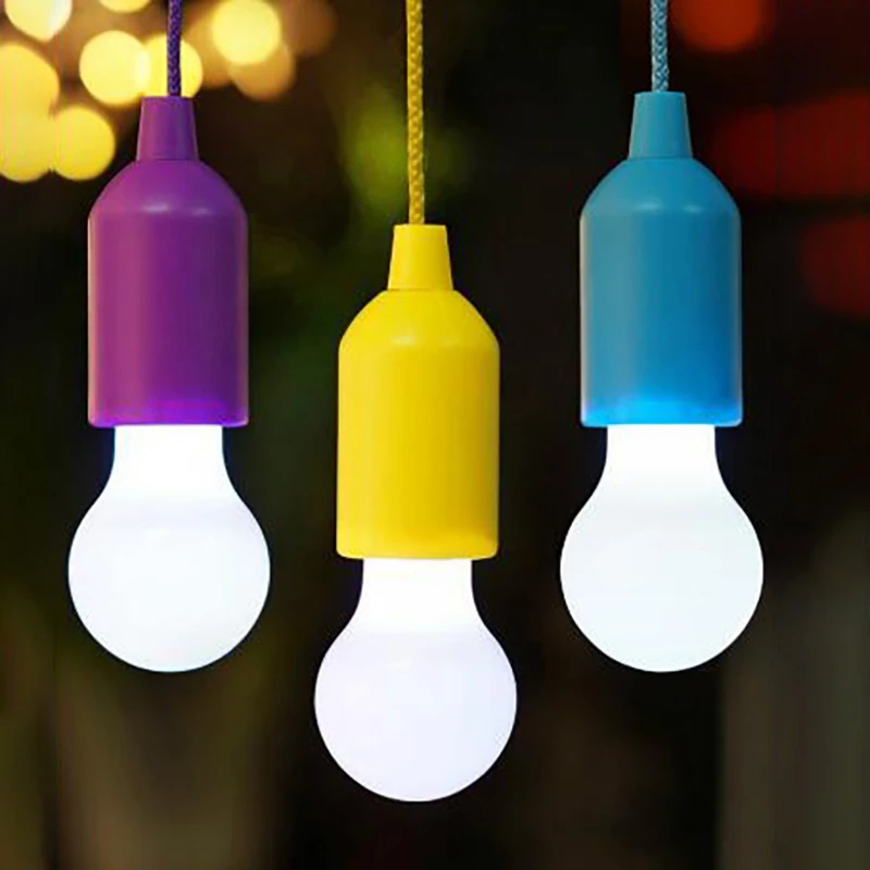 Colorful Pull Light Bulb Chandelier Portable Hanging Light Bulb Outdoor Camping Garden Decoration Hanging LED Night Light Lamp