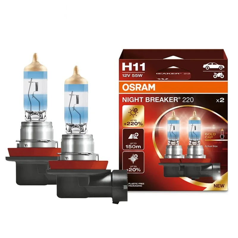 OSRAM Night Breaker 220 Autolampen H4 H7 H11 Halogeen Koplamp +220% Meer Lichtvermogen +150m Lange Lichtbundel Origineel Licht 12V Duitsland, 2x