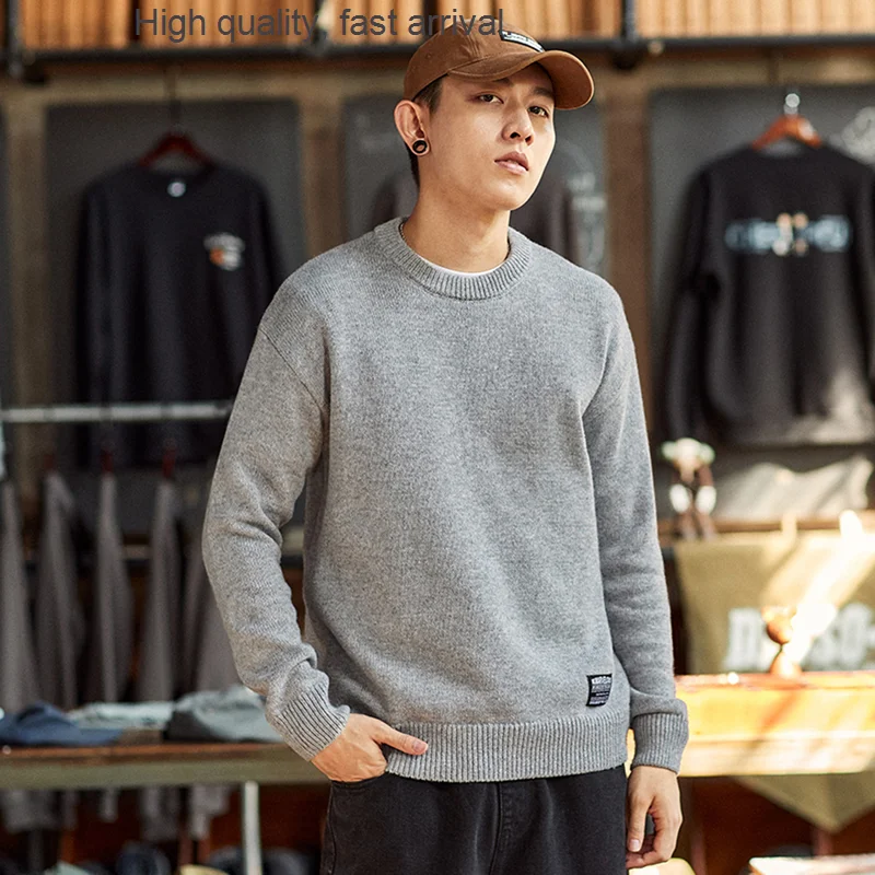 

and Winter Autumn New Sweater Men's round Neck Pullover Trendy Cotton Knitwear Black Sweater Boys Base Sweater