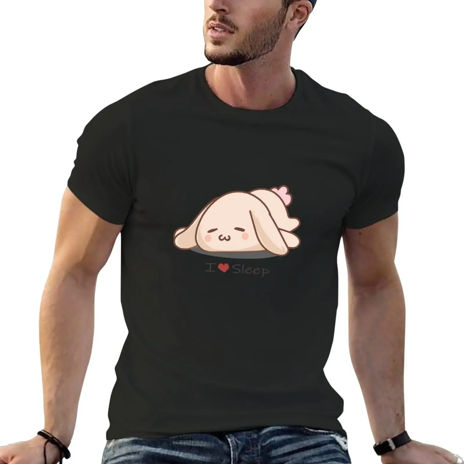 I Love Sleep Cute Bunny T-Shirt T-shirt short summer clothes funny t shirts men graphic t shirts