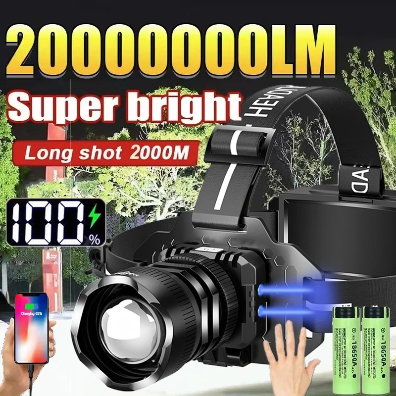 Aluminum Alloy Led Headlamp Zoomable USB Rechargeable High Power Headlight Waterproof with 18650 Battery Super Bright Head Light