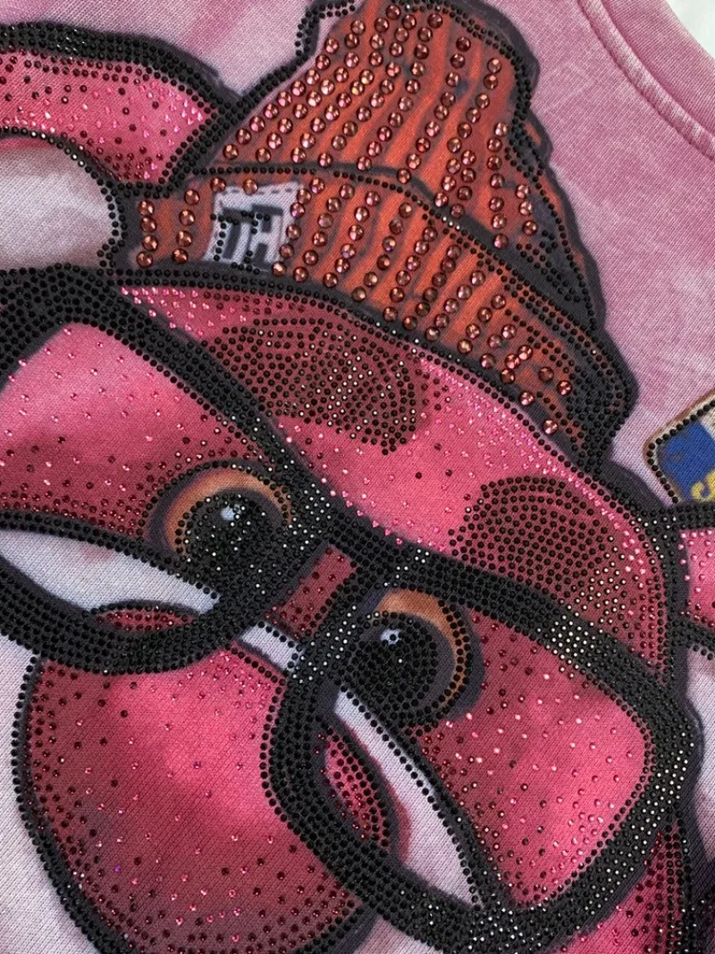 เสื้อยืดแฟชั่นแบรนด์ใหม่สุดฮิต ประดับคริสตัลหนัก ลายการ์ตูน ลดอายุ ทรงหลวม ความยาวปานกลาง แขนสั้น สำหรับผู้หญิง