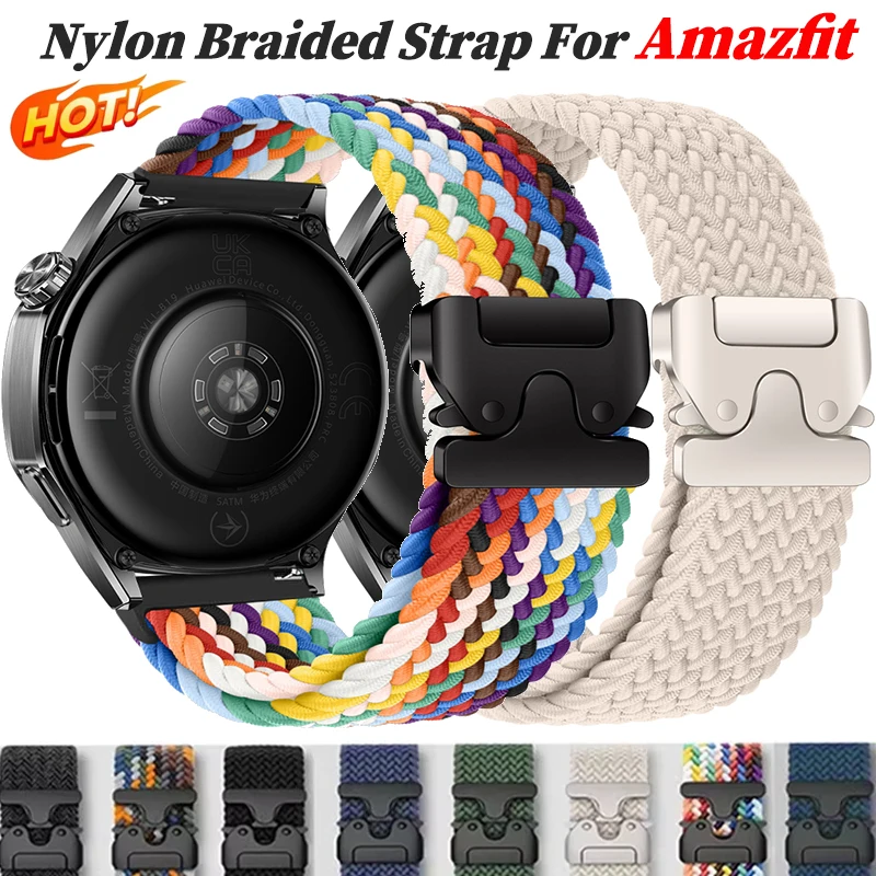 Nylon Braided Loop Strap For Amazfit T-Rex3 Pro 44mm 48mm Parachute Buckle Bracelet Band For Balance 2-1/Helio/Active 2/Bip 6-5