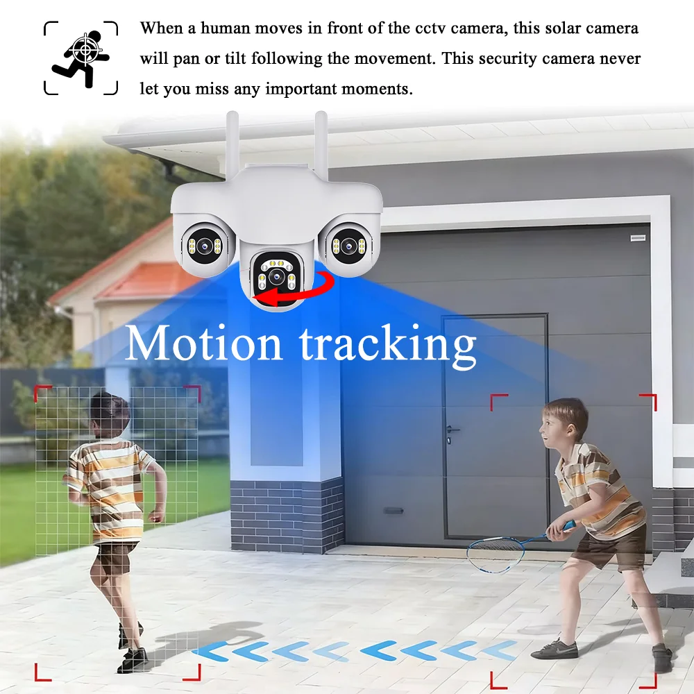 Triple Lens Solar Camera WiFi Outdoor RIP Motion Sensor Waterproof Night Vision Motion Tracking For Home Security Camera