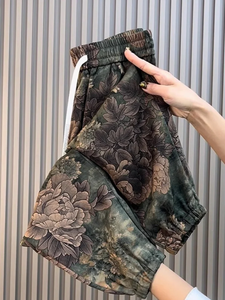 Ice Silk Floral Harlan Pants Women's Summer Thin High Waist Casual Cuffed Lantern Pants plus Size Nine Points Harlan Pants