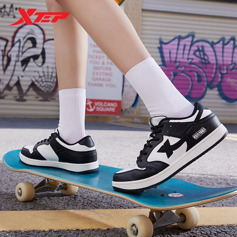 Xtep Skateboarding Shoes Women Leather Wear-Resistant Retro Women's Sports Shoes Non-Slip Casual Fashion Sneakers 877218310028