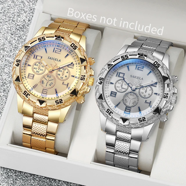 2 szt. Męskie zegarki biznesowe moda duża tarcza stalowy pasek męski analogowy zegarek kwarcowy Relogio Masculino Reloj Hombre (bez pudełka)