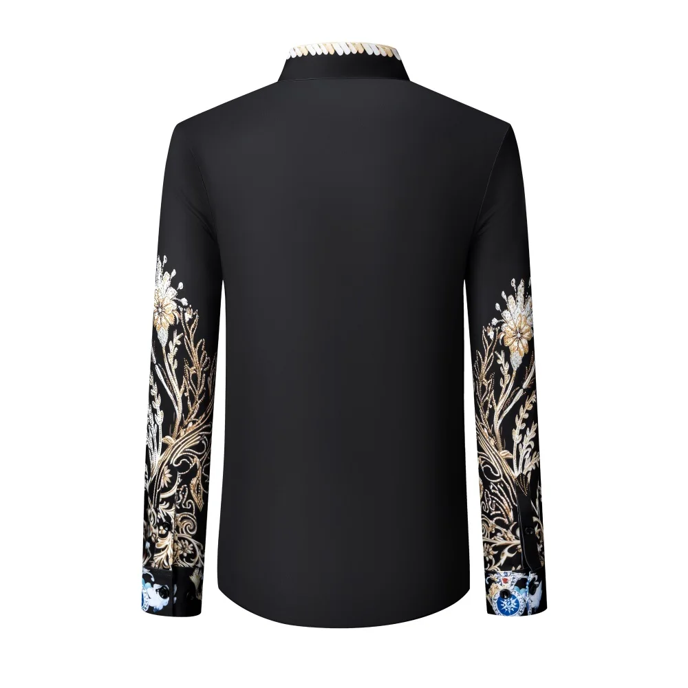 High Quality Rhinestone Printed Men's Shirt 2025 Autumn Long Sleeve Casual Shirt Slim Business Social Party Tuxedo Dress Shirts