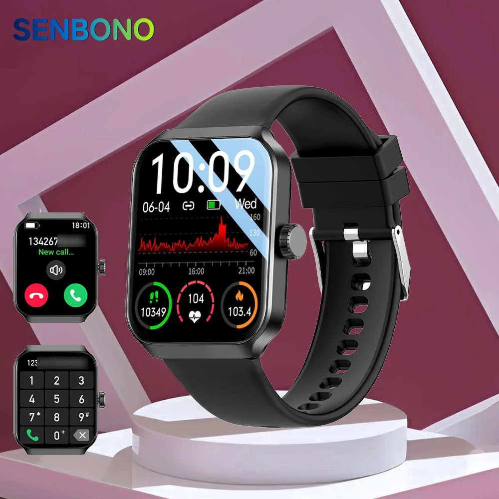 

SENBONO женские умные часы с Bluetooth-звонком 24/7, монитор сердечного ритма IP68, водонепроницаемые, 100+ спортивных режимов, умные часы для женщин и мужчин