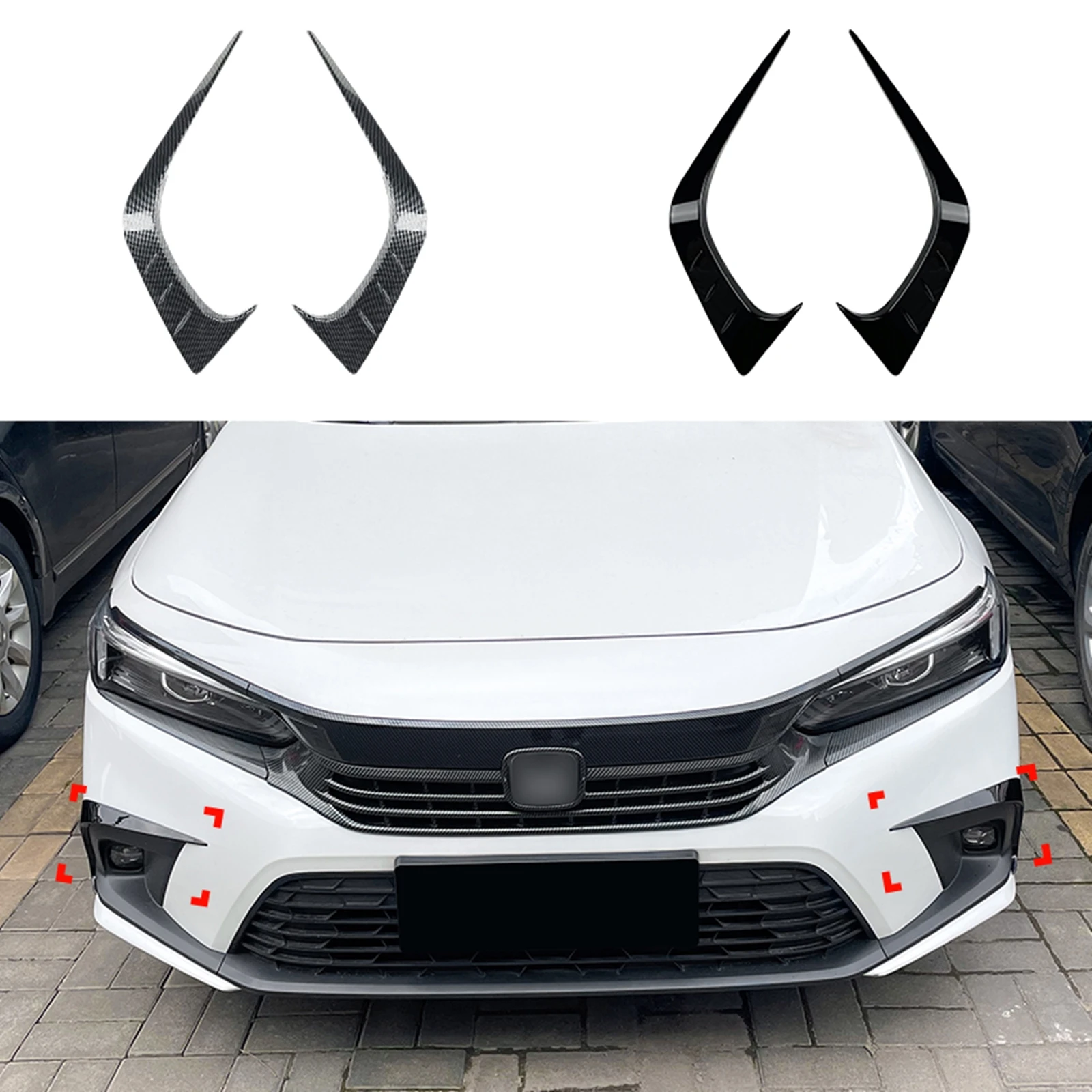 

Front Bumper Side Vent Spoiler Trim For Honda Civic 11th 2021 2022 2023+ Car Carbon Fiber Look/Gloss Black Intake Frame Splitter