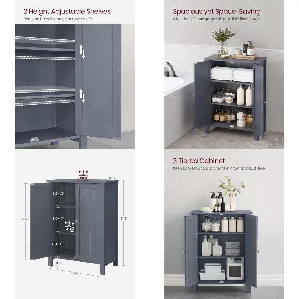 

Slate Gray Freestanding Storage Cabinet with 2 Adjustable Shelves, 11.8 x 23.6 x 31.5 Inches, Suitable for Bathroom, Living Room