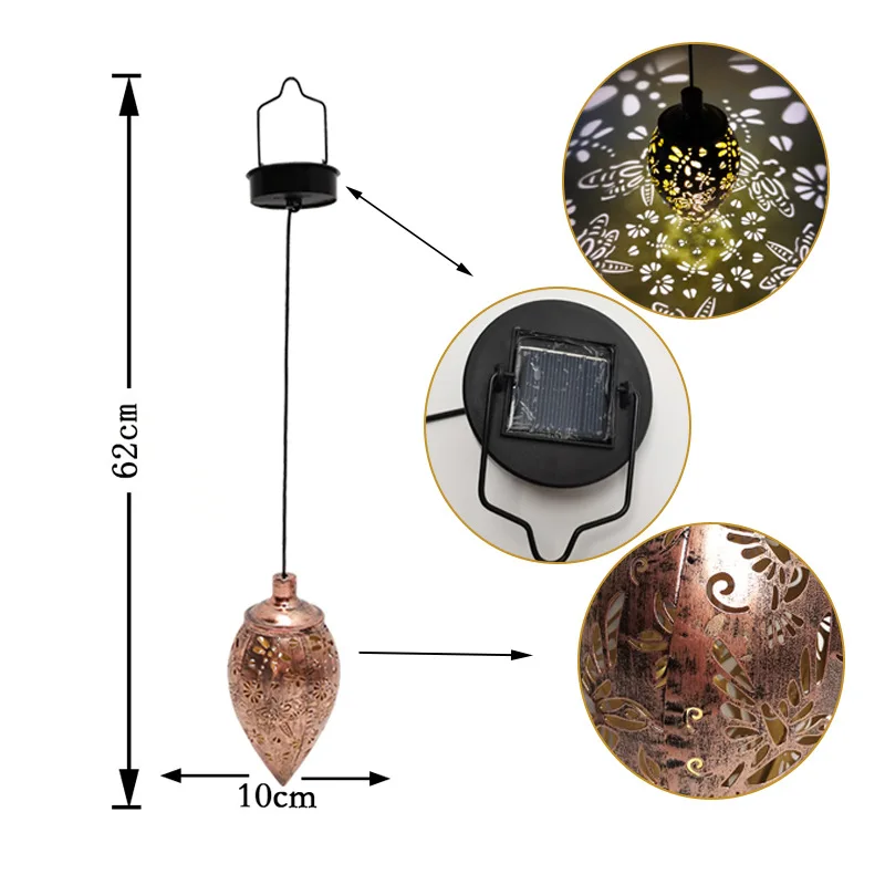 New solar iron pendant lamp outdoor courtyard hollowed-out decorative projection light LED waterproof water drop shaped landscap