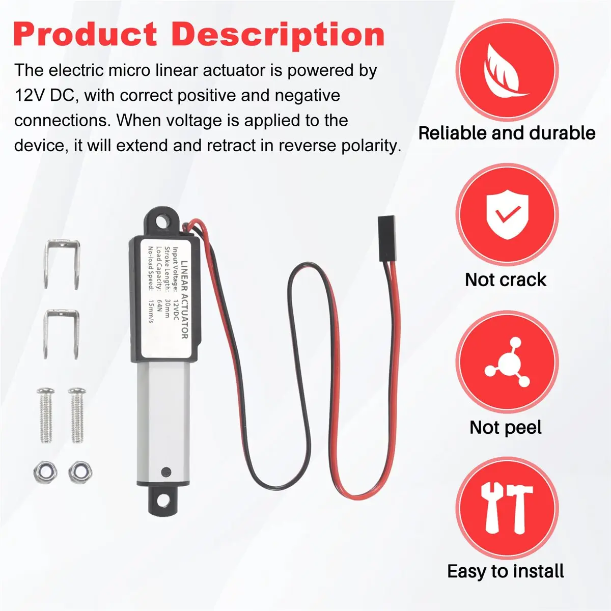 DT38 Elektrischer Mini-Linearantrieb - 1,2 Zoll Hub, 64N/14,4Lb, Geschwindigkeit 0,6 Zoll/S Mini Wasserdichter Bewegungsaktuator