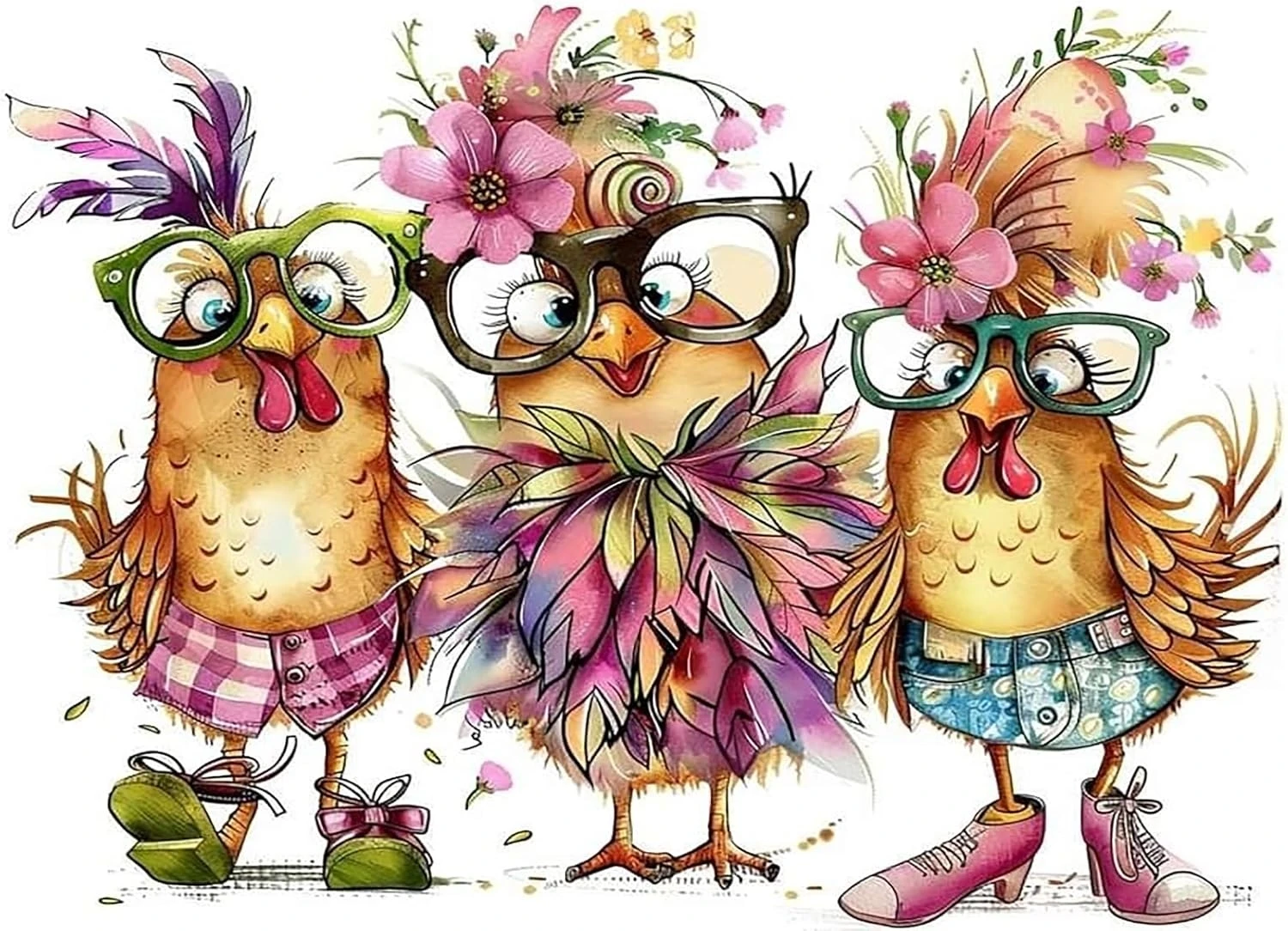 

JMINE Div 5D Chicken Colorful Flower Glasses Full Diamond Painting cross stitch kits art floral 3D paint by diamonds