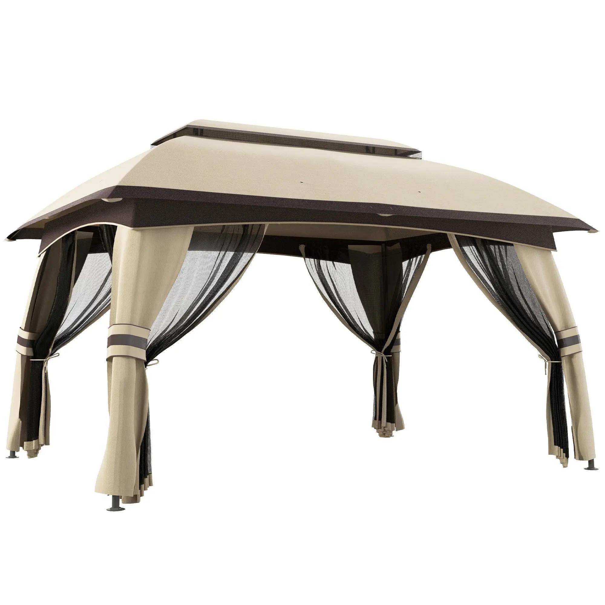 

For Outsunny 10x13ft Covered Gazebo with Netting Side Walls and 2 Vented Roof, Patio Gazebo Canopy Shelter, Beige