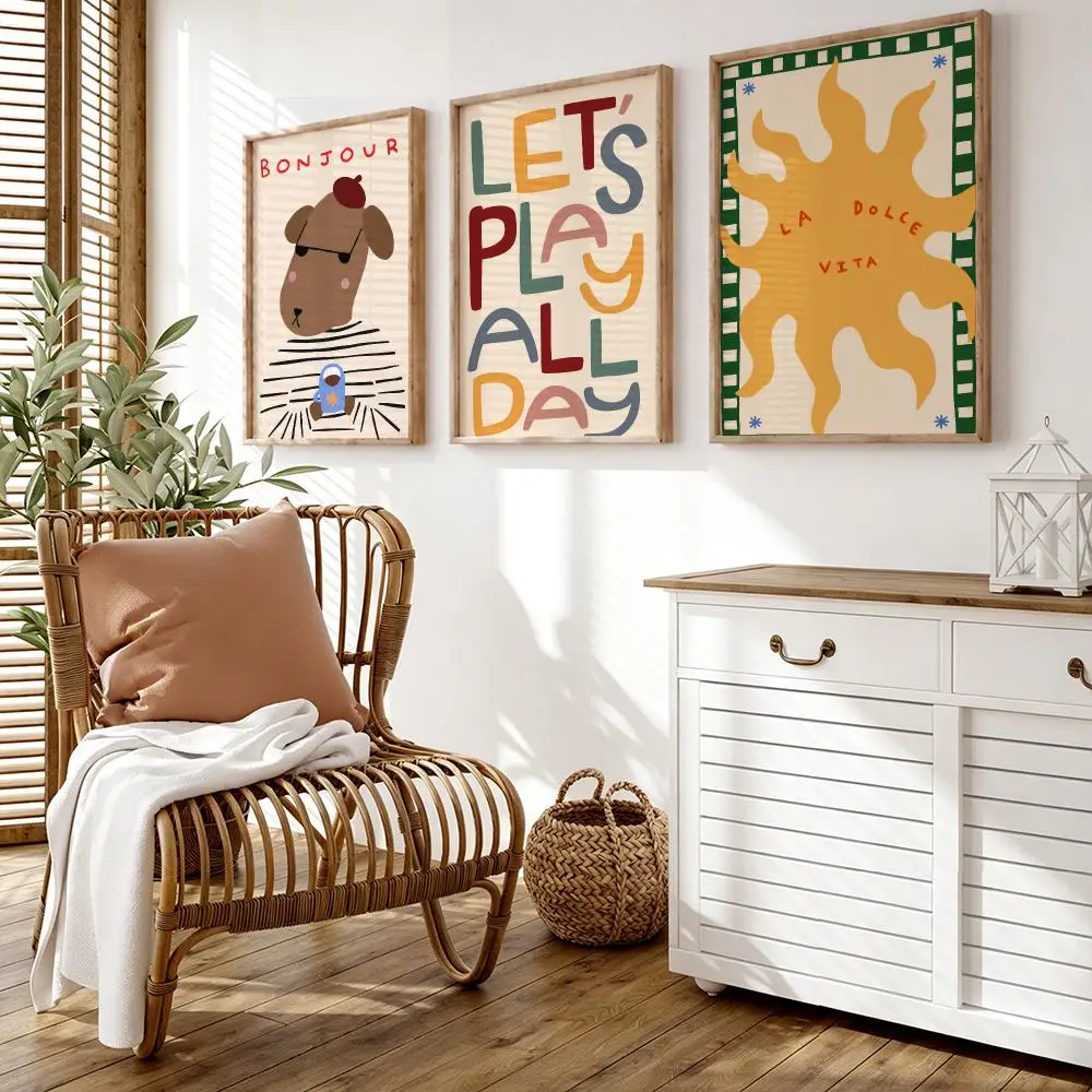 Bohemian Sun Bear Giraffe Bird Animal Poster Wall Stickers Painting Self Adhesive Art Decals for Bedroom Living Room Home Decor