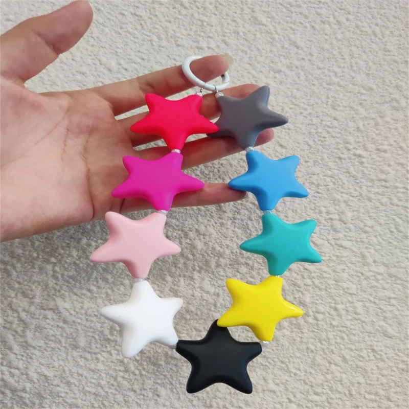 Simple Star Beaded Phone Chain 3D Silicone Star Bracelet Chain Lanyard For Bag Waterbottle Car Pendant Girls Sweet Accessories