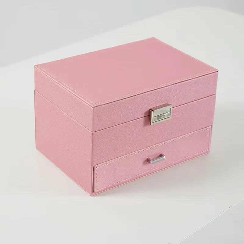 Three-layer Jewelry Organize Box Large Portable Earrings Rings Storage Case PU Necklace Display Gift For Girls Jewelers