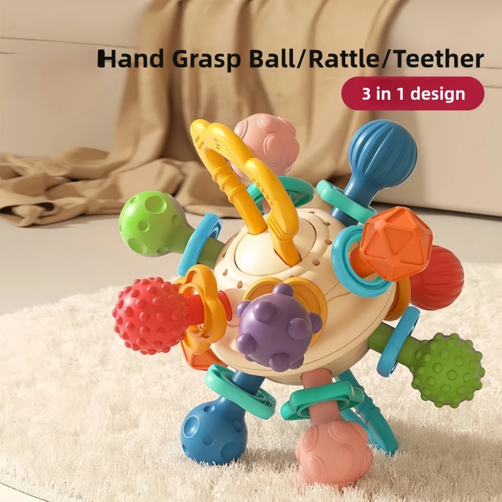 Manhattan Atomic Ball Baby Toy Baby Teething Soft Glue Boilable Rattle, Suitable for 0-1 year old babies