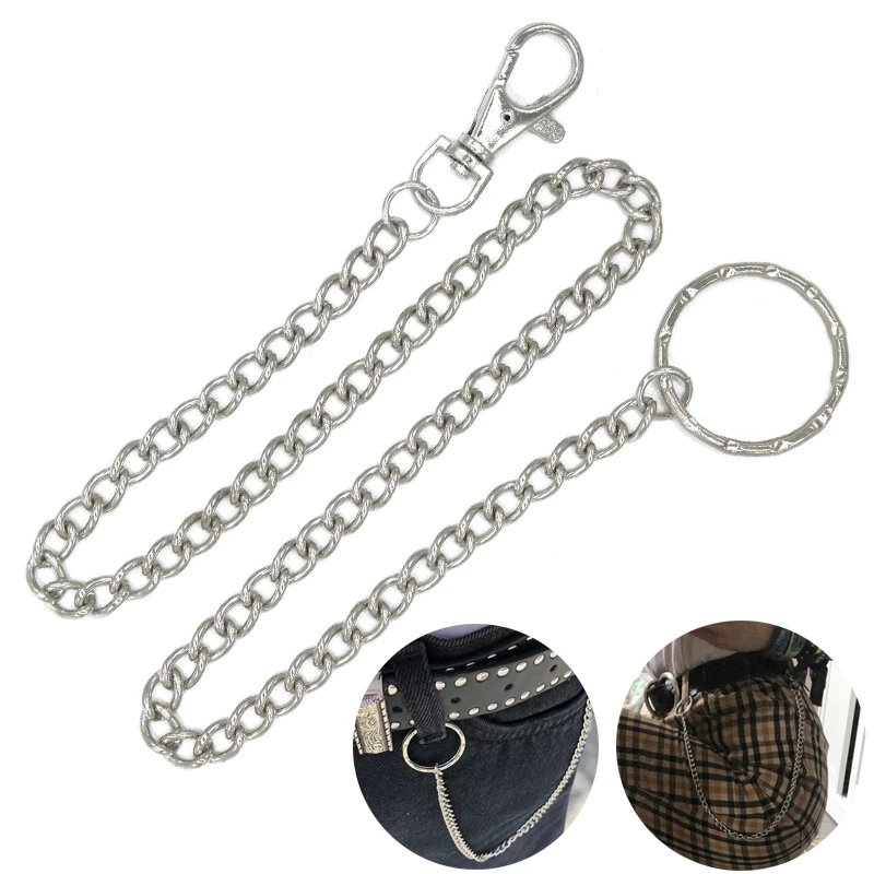Lange Metall Geldbörse Gürtel Kette Rock Punk Hose Hipster Hose Jean Schlüsselanhänger Silber Ring Clip Schlüsselanhänger Herren HipHop Schmuck
