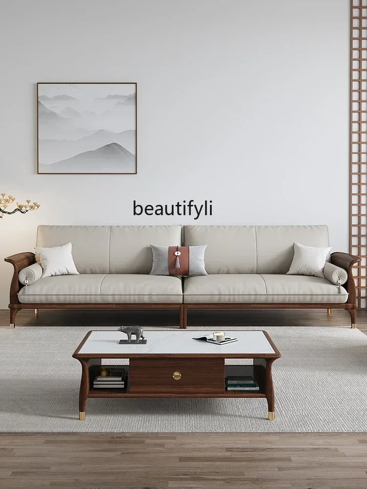 

LHY26 ssss 26 New Chinese ebony solid wood sofa combination size apartment living room leather sofa, furniture set