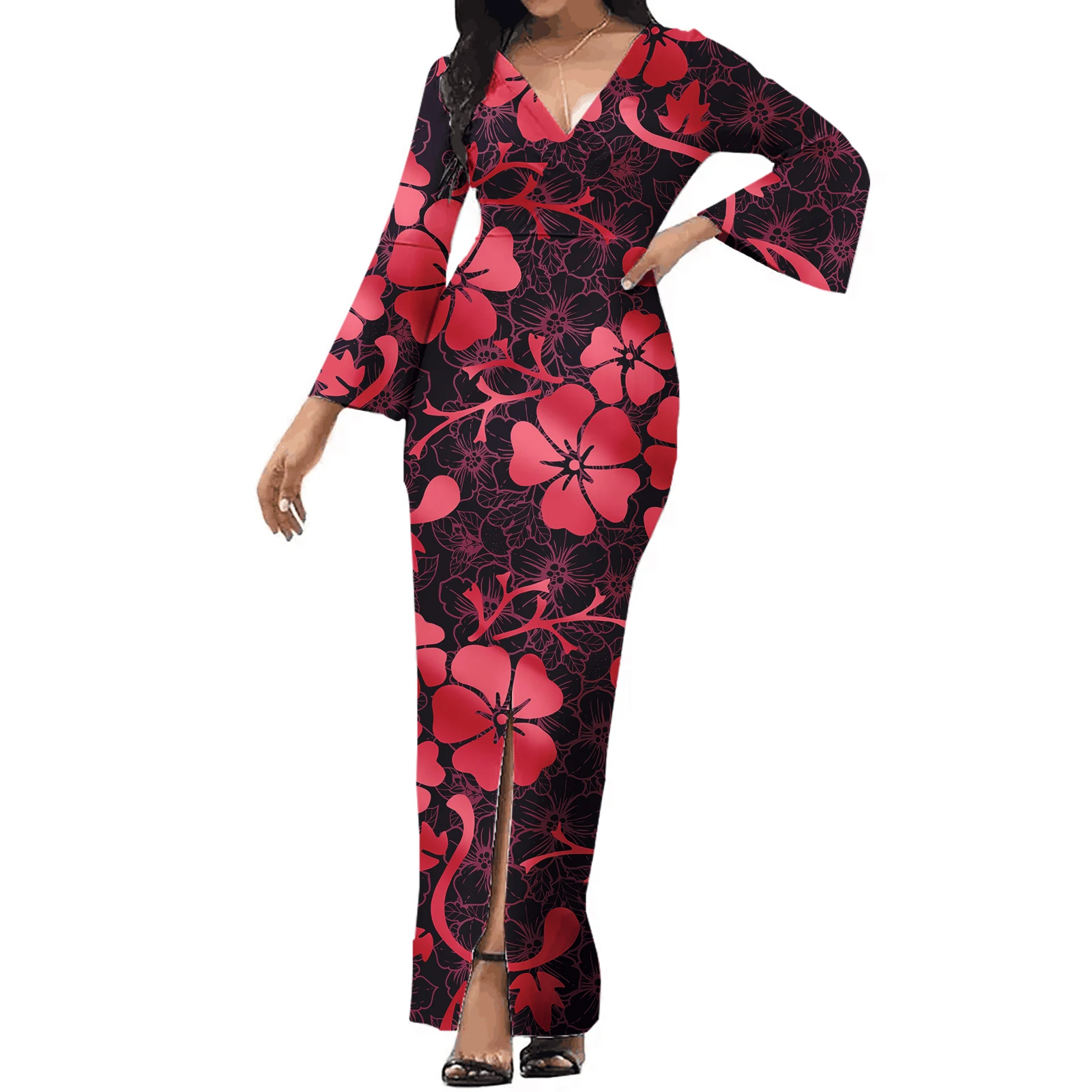 

All Seasons Polynesian Tribal Casual Dress Tongan Samoan Tapa Flower Print Island Dresses Long Dress Party Clothes