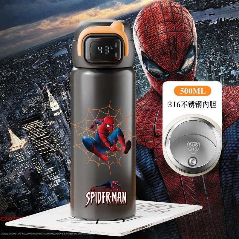 Marvel Spiderman Iron Man Anime movies cartoon children\'s portable large capacity 316 stainless steel thermos cup birthday gift