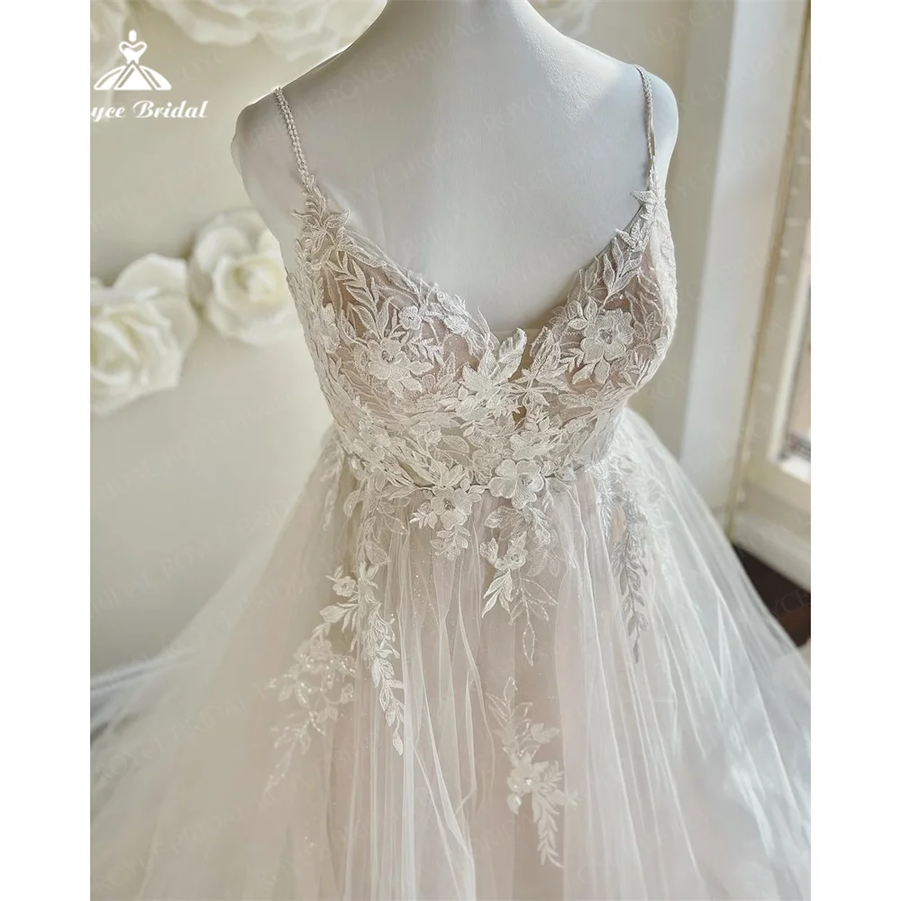 Personalizado uma linha vestido de casamento com decote em v com apliques de renda sem mangas aberto volta moda clássico vestidos de noiva novia