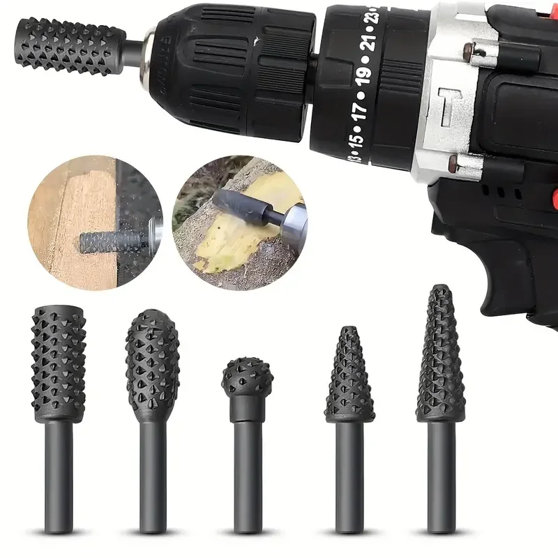 5pcs Woodworking Twist Drill Bits Rotary File Wood Drilling Burr Power Tools For Engraving Polishing Grinding