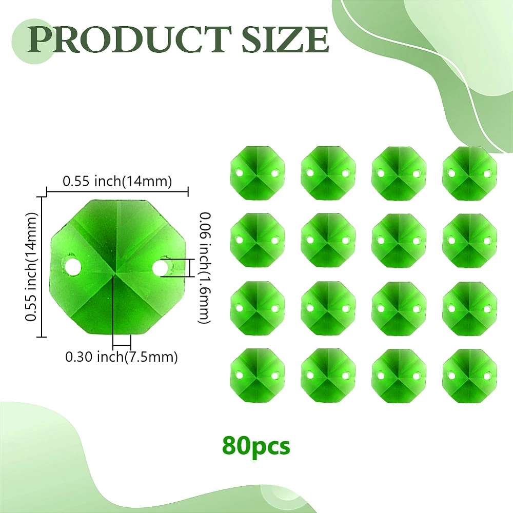 80PCS Lime Green Glass Beads Glass Octagon Beads Hanging Chandelier Gem Bead for Chandelier Octagon Bead String Decorations
