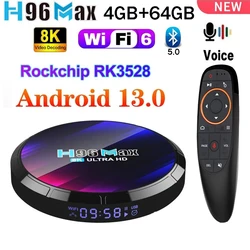 H96 Max RK3528 Android 13 Smart TV Box 4G 32G 64G 5G Dual Wifi6 4K 8K BT5 G10S Voice remote Media Player Set Top Box IPTV BOX