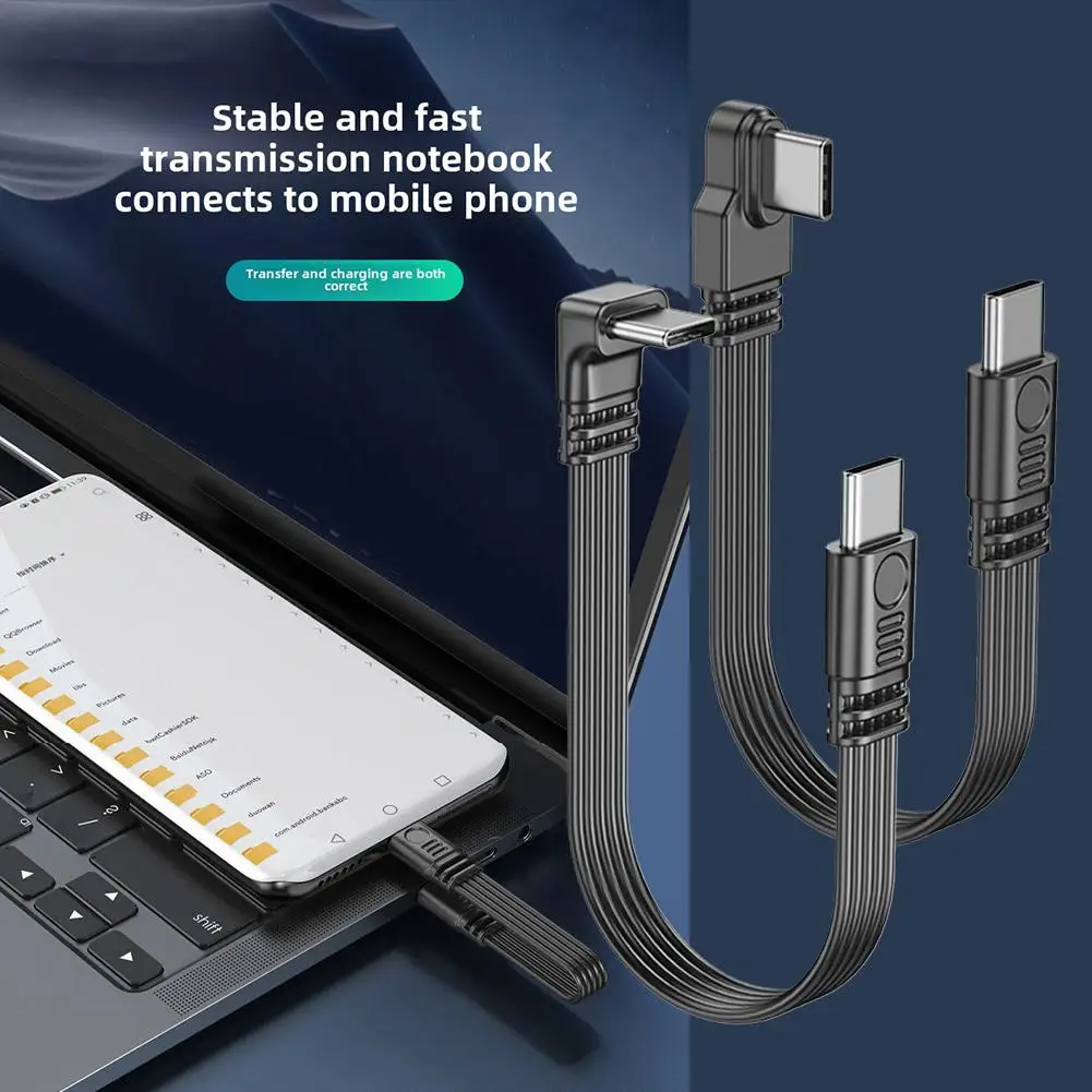 USB 2.0 Type-C Flat Flexible Cable Male to Male/Female Data L-shaped Elbow Right Angle Flat Silicone Cable For PC Phone J8A8