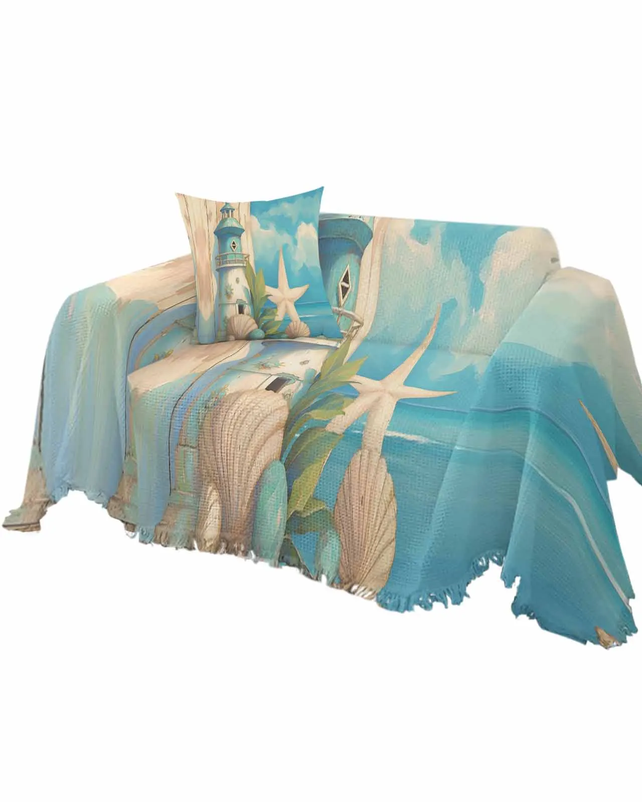 Lighthouse Starfish ShellFour Seasons Universal Folding Sofa Cover Dustproof Sofa Cover Sofa Cushion Cover Blanket Customizable