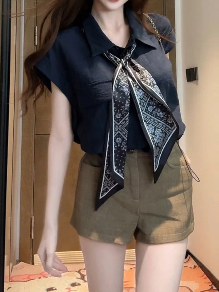 

Faionable Collar Svel Loose Casual irt Women's Summer New Sle Small Size Fce Sve Top Korean Sle