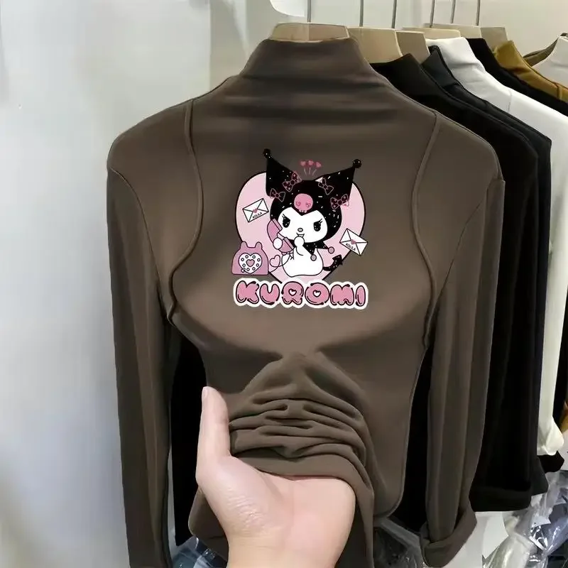 

Sanrio Girls Kuromi водолазка Base футболка Kawaii мультфильм новое аниме с длинными рукавами корейская версия осень зима внутренняя одежда сладкая
