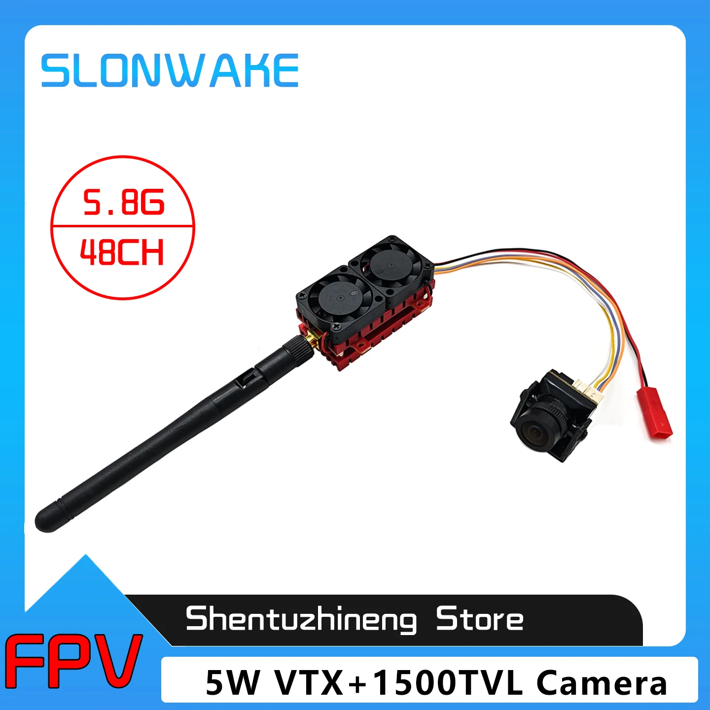 SLONWAKE 5.8G 5W VTX Transmitter Build-in Mic With 1500TVL Night Vision Camera + 7 inch DVR Monitor For RC FPV Racing Drone