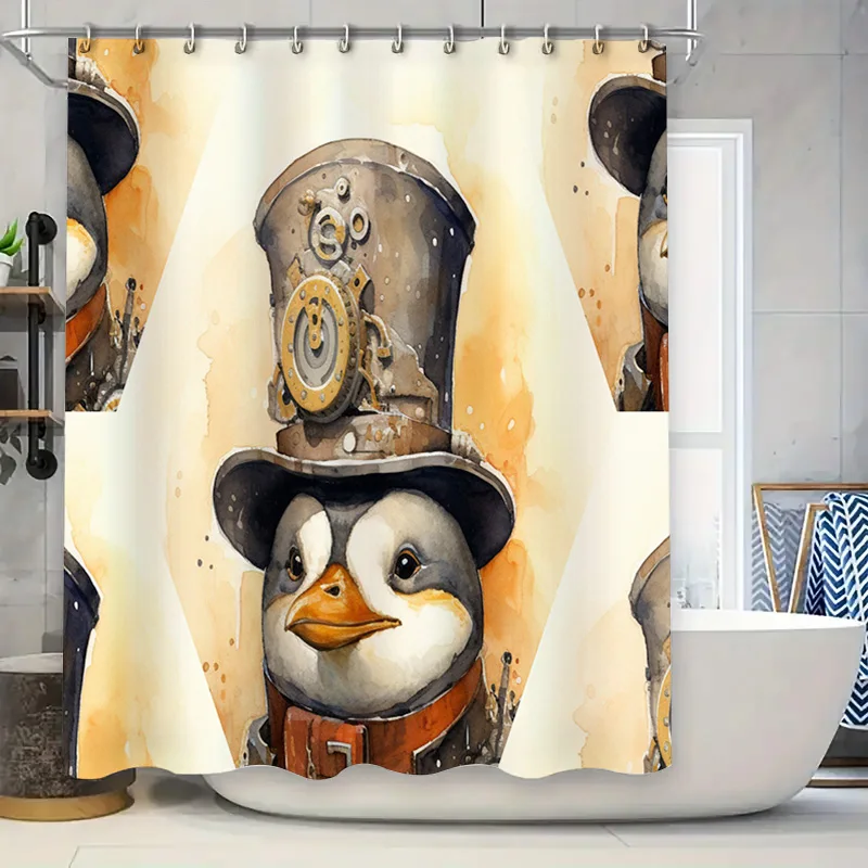 

Steampunk Penguin Shower Curtain Watercolor Illustration for Bathroom Decor Unique Home Accessories on AliExpress