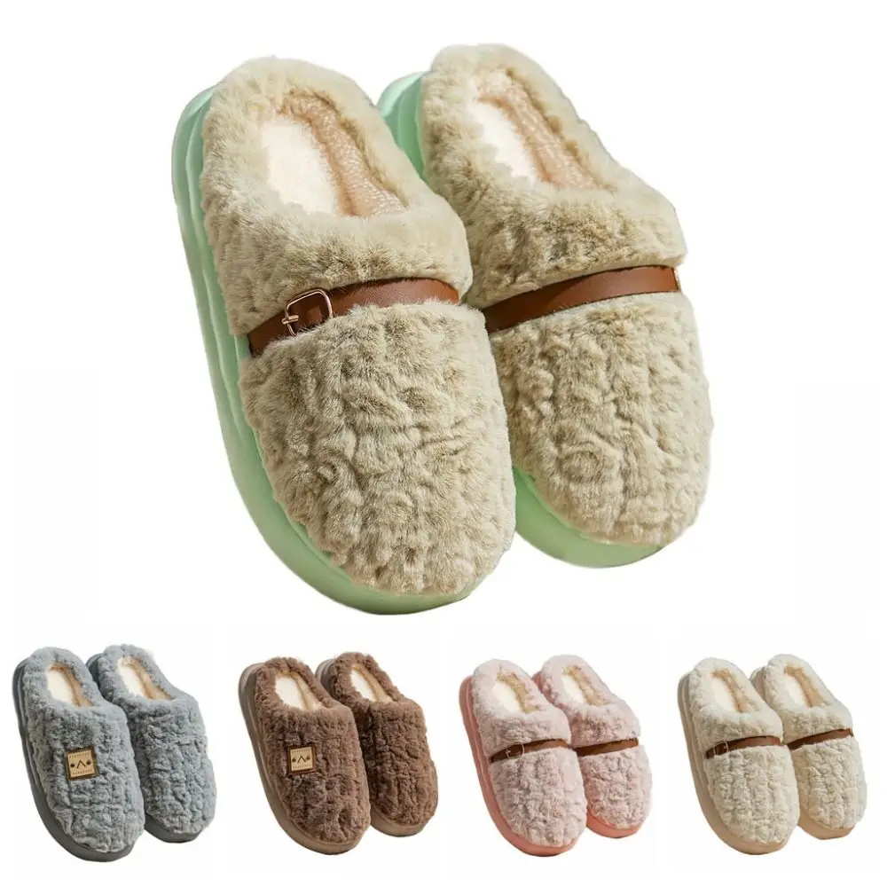 موضة المرقعة أفخم نعال تدفئة عدم الانزلاق رقيق الشتاء شبشب منزل سميكة وحيد ملابس منزلية أحذية لينة المنزل النعال الشتاء #5